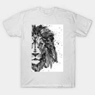 Black And White Half Faced Lion T-Shirt